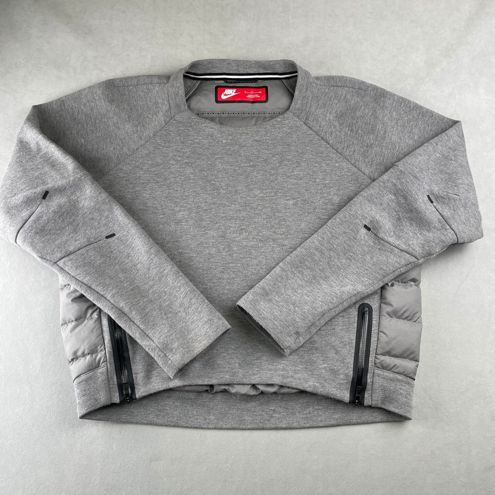 Nike Tech Fleece Aeroloft Hybrid Goose Down Sweatshirt Grey Raglan Zip Womens S
